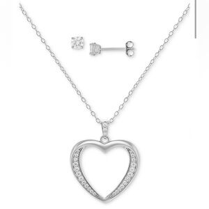 NWT 2-Pc. Set Cubic Zirconia Open Heart Necklace & Stud Earrings
